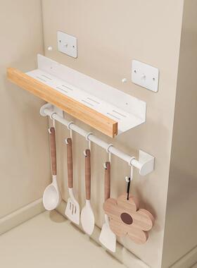 可拆洗厨房奶油色实木调料架免打孔调料品收纳架实木一字板置物架