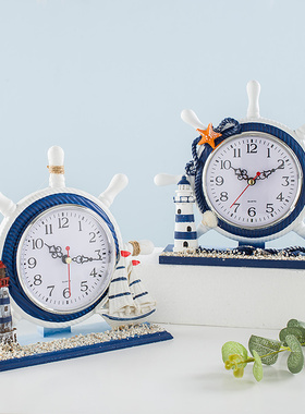 卧室床头装饰台钟客厅实木质钟表摆件地I中海航海座钟创意静音时