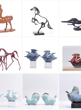 新中式动物马造型陶瓷摆件样板间售楼处客厅书房餐厅Y装饰品摆设
