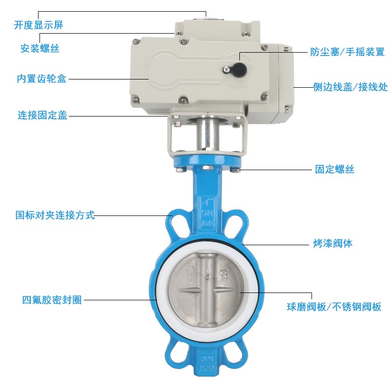 D971X-16对夹式电动蝶阀不锈钢法兰软密封水阀暖通调节执行器阀门
