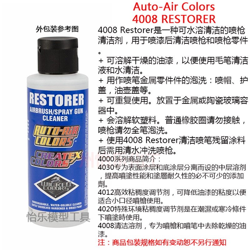 Createx Reducers 4008 Restorer 水溶性 喷枪喷笔清洁液 - 实物图