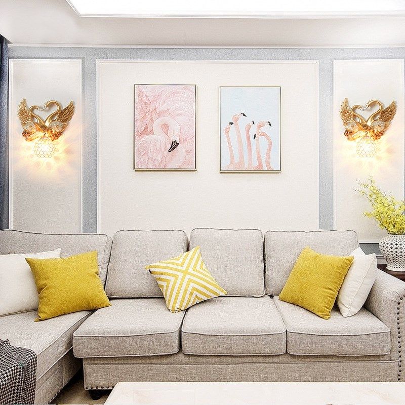 创意简欧式客厅背景墙天鹅壁灯树脂过道美式楼梯后现代卧室床头灯