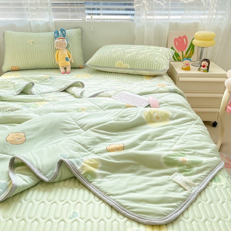 小清新乳胶凉席夏被四件套加厚凉感冰丝席三件套可水洗学生空调席