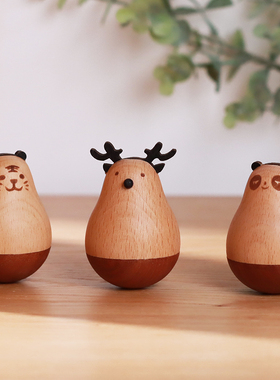 办公桌面创意玩偶小摆件不倒翁木质迷你I可爱个性装饰品生日礼物