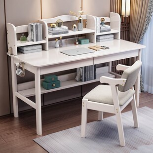 实木书桌家用书架一体桌初高中学生专用学习桌卧室简约儿童写字桌