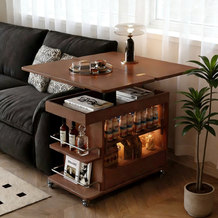 中古风实木折叠茶几可升降小户型沙发边柜客厅2025新款移动边几