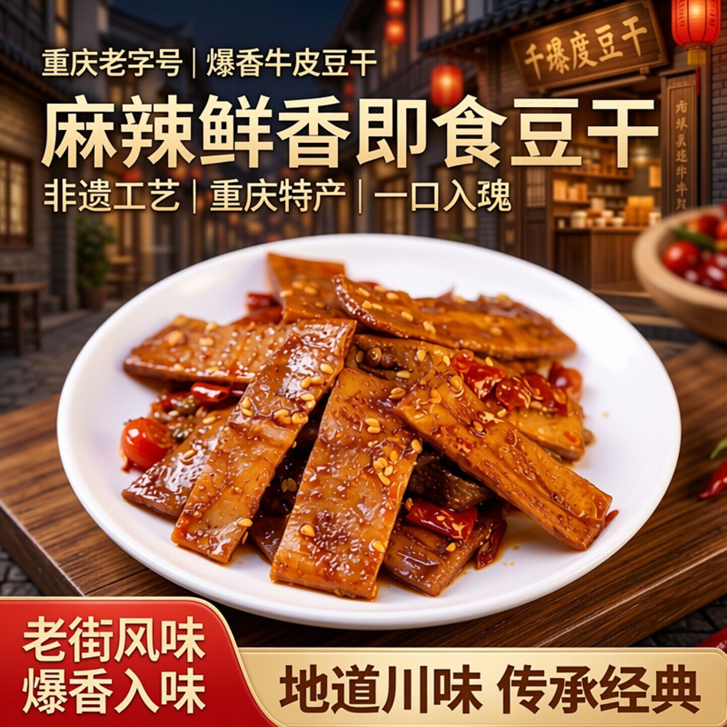 千百度重庆老字号爆香牛皮豆干零食豆腐干即食特产冷吃麻辣豆干