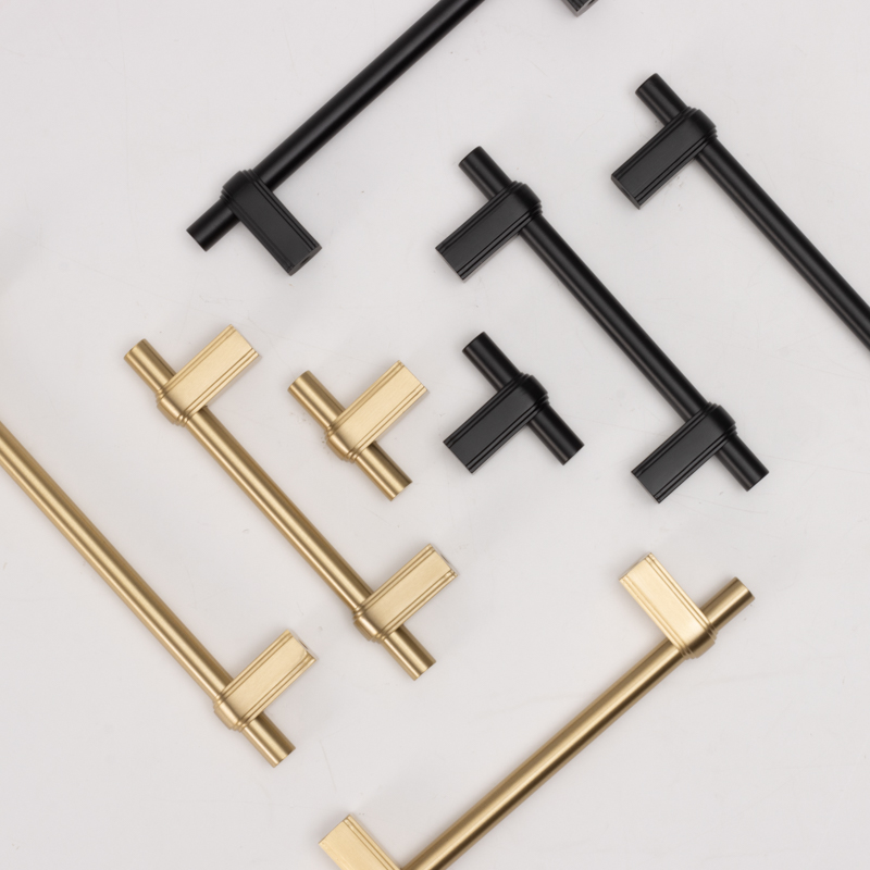 铜居北欧线条实心黄铜拉手抽屉衣橱酒柜L门简约轻奢复古明装拉手