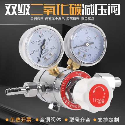 铂唯YQTS-711双级二氧化碳减压阀CO2压力表气体钢瓶减压器减压表