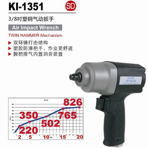 台湾冠亿 3/8DR双锤式塑钢气动扳手 小风炮KI-1351 379NM