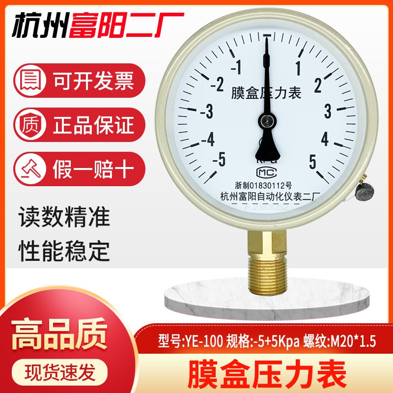富阳二厂 膜盒压力表 YE100 微压表 燃气工程 可开票