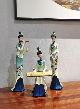 中国风只此青绿摆件中式国潮古典仕女高端博古架茶室玄关酒柜摆设