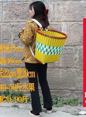 赶集背篓塑料藤编手工民族风买菜大号家用红色背筐篮子儿童背篼舞
