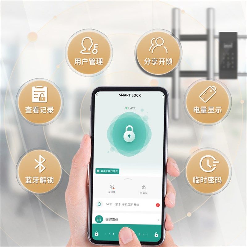 密码u型锁玻璃门指纹锁防水双门有框门商铺店面U形插锁智能锁挂锁