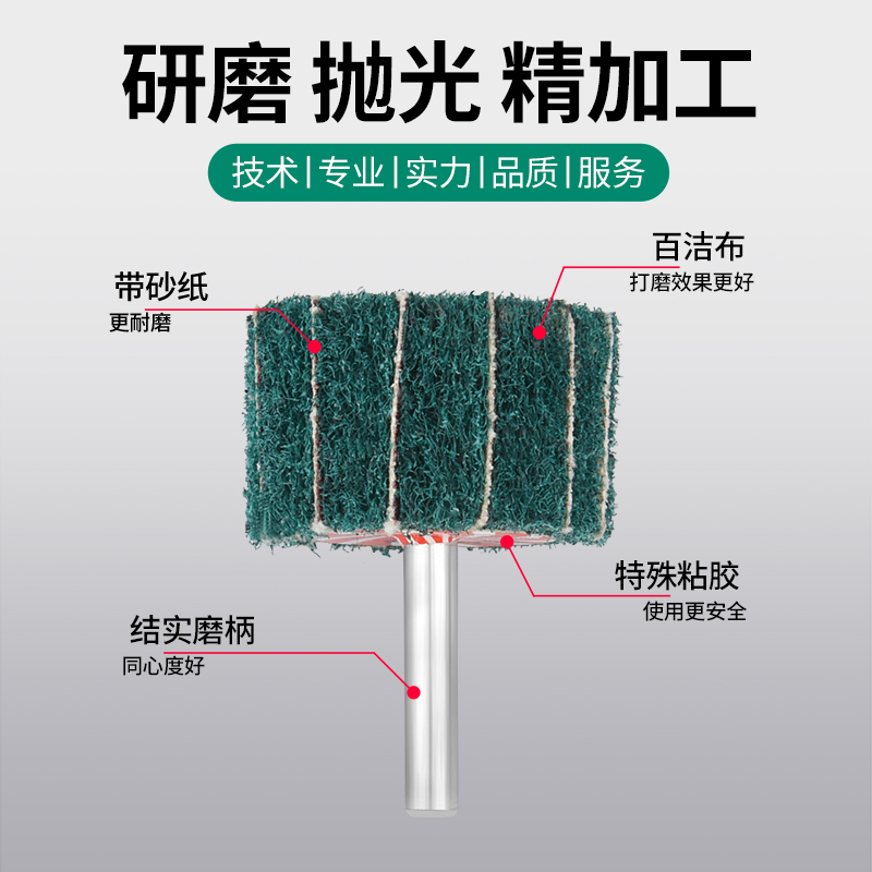 百洁布磨头夹砂带柄6mm飞翼轮金属打磨抛光除锈电动抛光砂轮