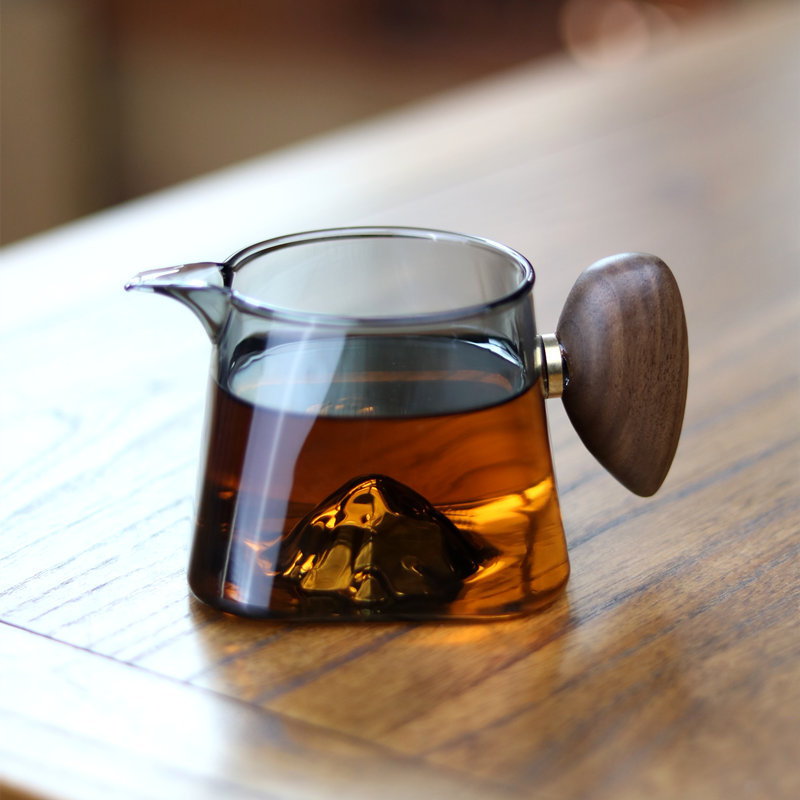 小号200ml方形观山公道杯 木珠把手鹰嘴分茶P器单个耐高温玻璃公