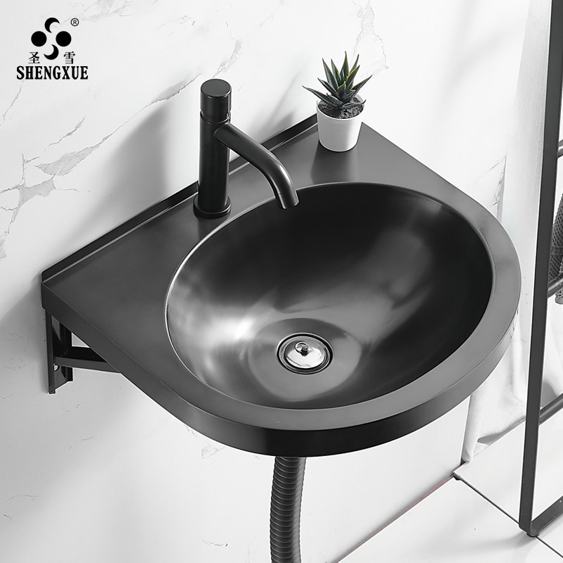 圣雪 304不锈钢洗手盆黑色小号挂墙式洗脸盆小户型卫生间阳台面盆