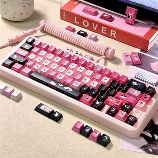 爱丽丝兔叽高度正刻侧刻透光黑粉系机械键盘十字热升华键帽