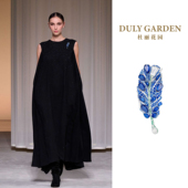 杜丽花园DULY GARDEN法国高端设计品牌重工蓝羽毛胸针送礼物配饰
