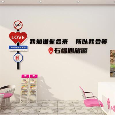 网红旅行社墙面装饰旅游文化v前台背景形象贴画 画民宿房间氛围布