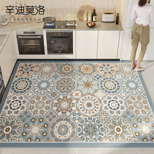 厨房专用c地垫防滑防油可擦免洗皮革全铺脚垫2024新款门垫防水地