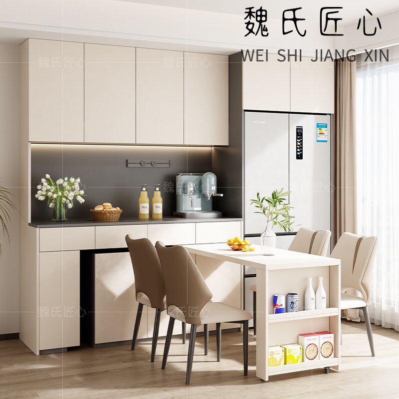 餐桌一体伸缩f餐边柜客厅边柜隐形储物柜隔断酒柜可定制旋转吧台