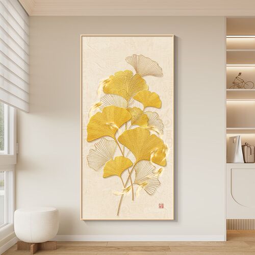 银杏叶玄关装饰画入户正对门w现代简约招财九鱼图高级感楼梯间挂