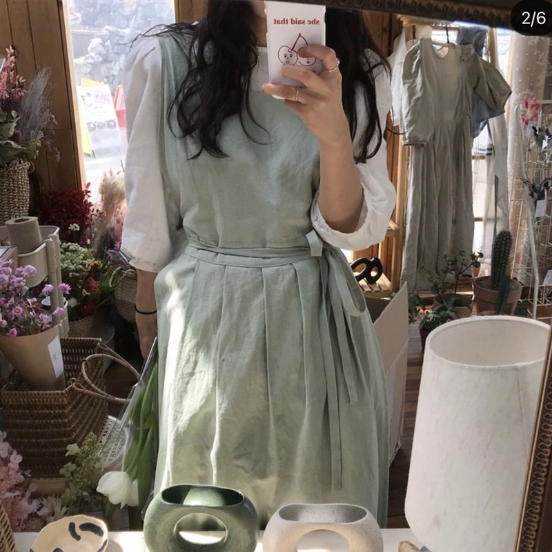 Cutledry 韩国博主款百褶甜美系带围裙花店奶茶店工作服罩衫可外