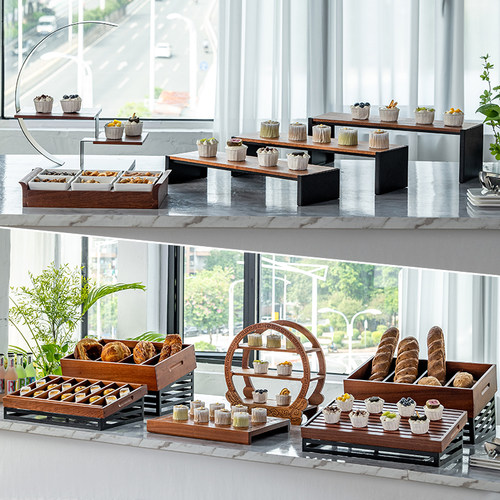 木质自助餐面包框甜品台摆件展y示架中式蛋糕点心架子茶歇摆台套