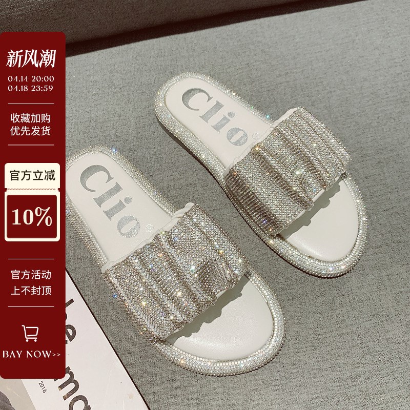 拖鞋女夏外穿软底2025年新款百搭软底闪闪水钻R一字拖女平底凉拖图片