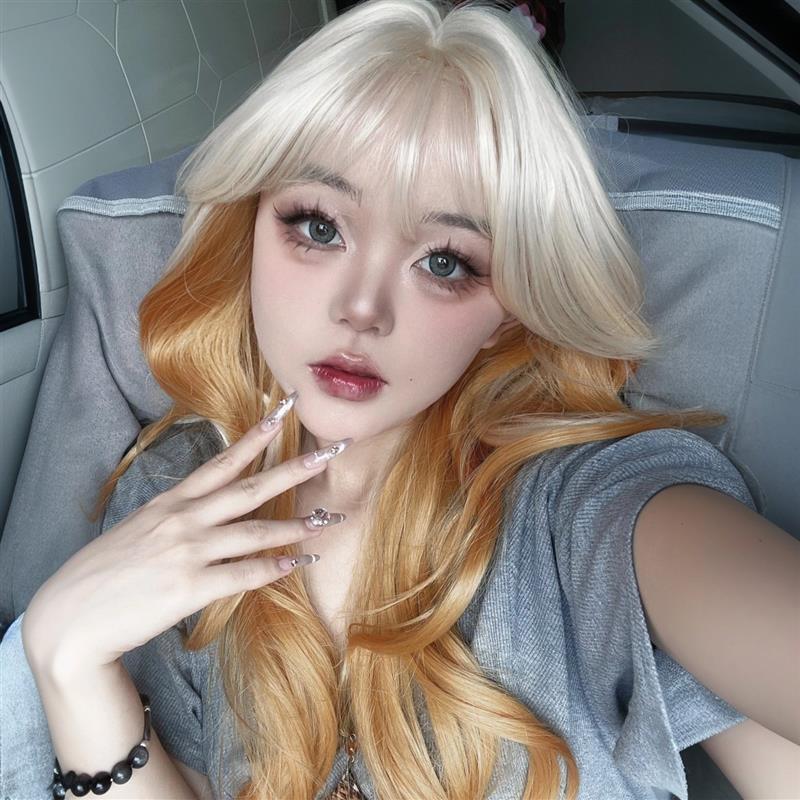 白金渐变橘色假g发全头套女彩色lolita亚比亚文化长卷发大波浪y2k