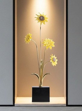 向阳而生陶瓷向日葵摆件黄铜工艺品客厅电视柜玄关斗柜Y装饰品礼