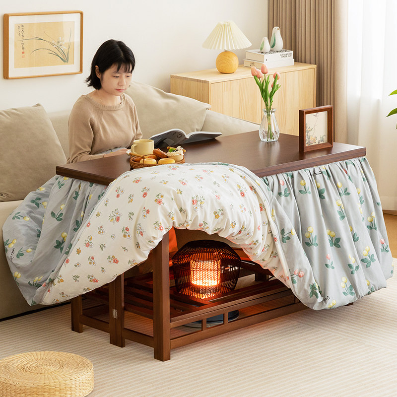 烤火桌子实木长方形烤火架冬季炕桌取暖茶几餐桌