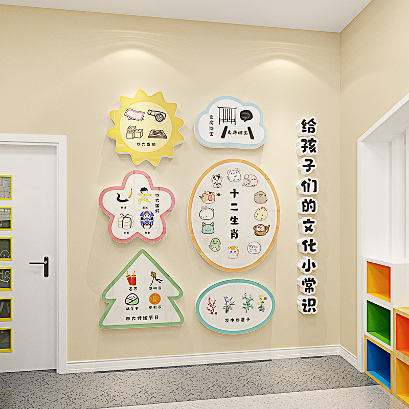 幼儿园文化小常识班级布置教室装饰立体墙贴自粘卡通创意贴纸防水