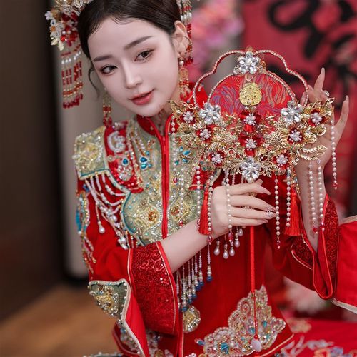 江晚吟面色重工出嫁团扇子新娘结婚diy材料包高级手捧手工