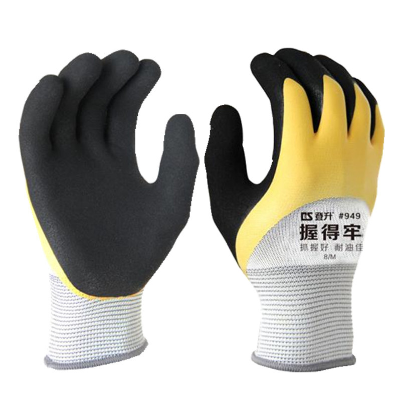 登升949握得牢双层乳胶磨砂胶面耐磨防滑工作防护劳保浸胶手