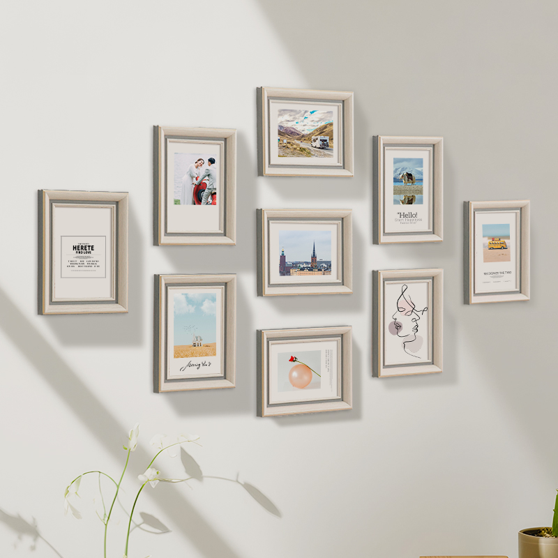 简约照片墙装饰相框组合挂墙免打孔洗照片九框卧室客厅墙面相册墙