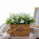 小清新田园风花篮手工藤编手提仿真花白色可可花假花家居装 饰摆件