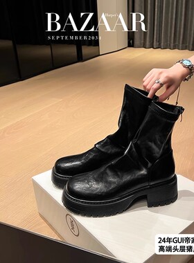 【大叔家】加绒褶皱瘦瘦靴短靴女2025年秋冬新款弹力堆堆马丁靴