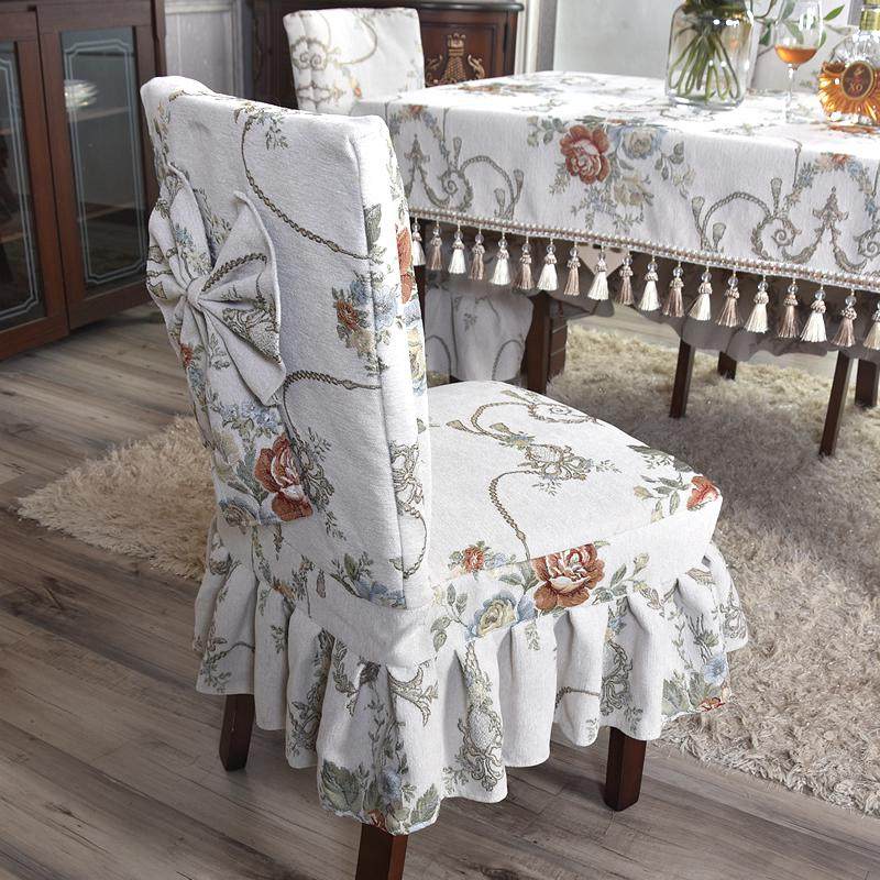 方凳圆短田园风格饭桌凳实木椅子坐垫罩斜边梯形餐椅蝴蝶结子