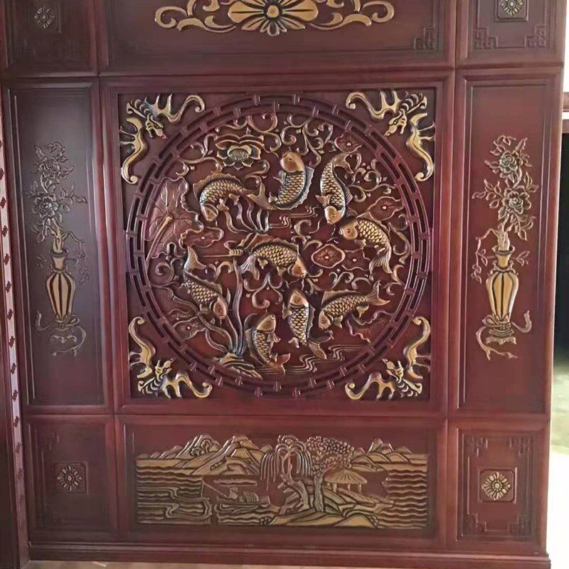 东阳木雕浮雕锦上添雕加厚纯手工深雕挂件背景墙装饰