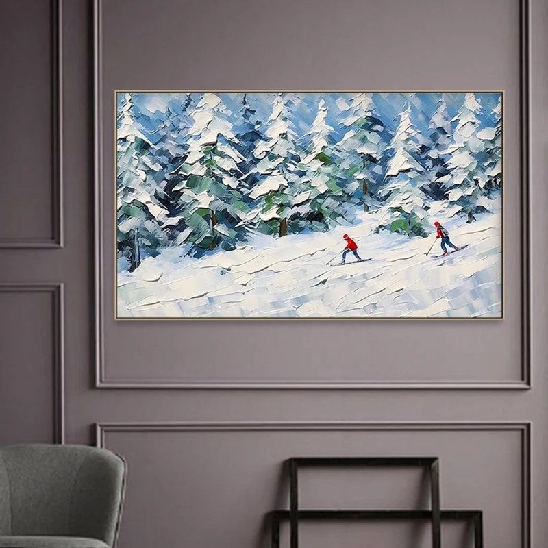 大芬村手绘油画抽象肌理雪山风景客厅沙发背景装饰画横卧室挂画