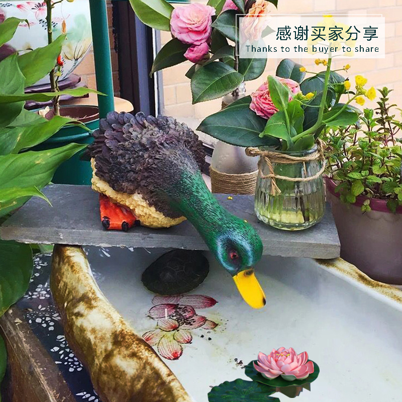 仿真动物喝水鸭子模型摆件花园庭院池塘水池假山鱼池装饰树脂雕塑