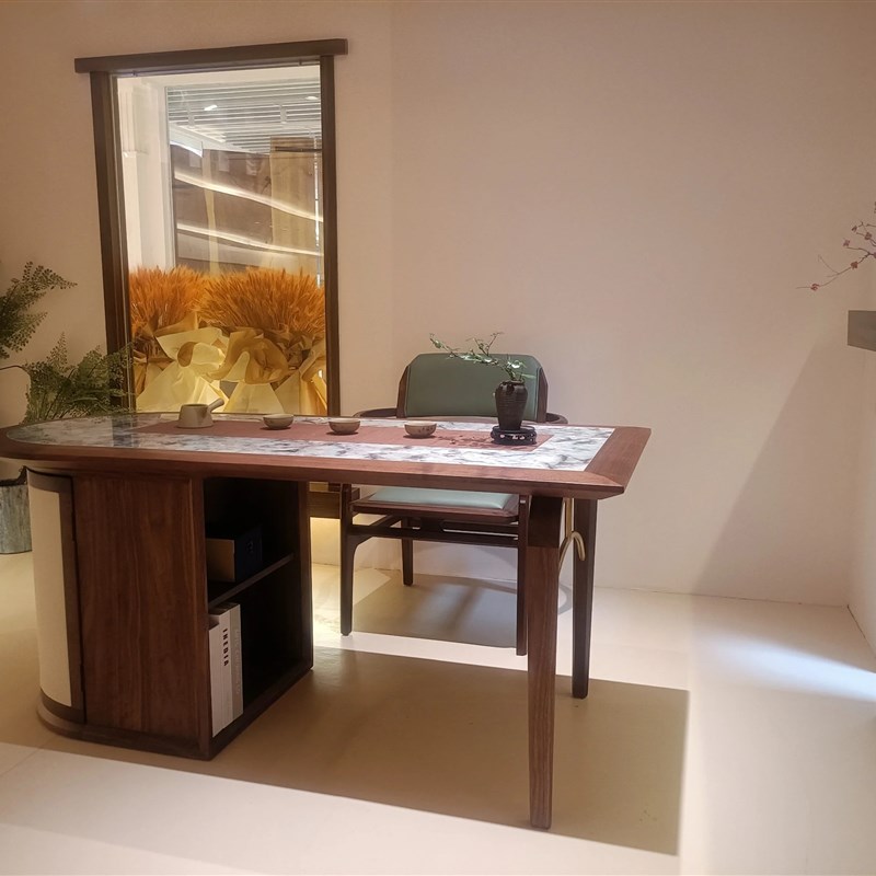 北美黑胡桃木小型茶桌茶台阳台移动迷你休闲现代家用岩板实木茶几