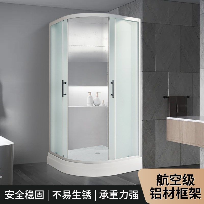 整体浴室淋浴房隔断干湿分离简易洗澡间室内一体式推拉门弧形浴屏