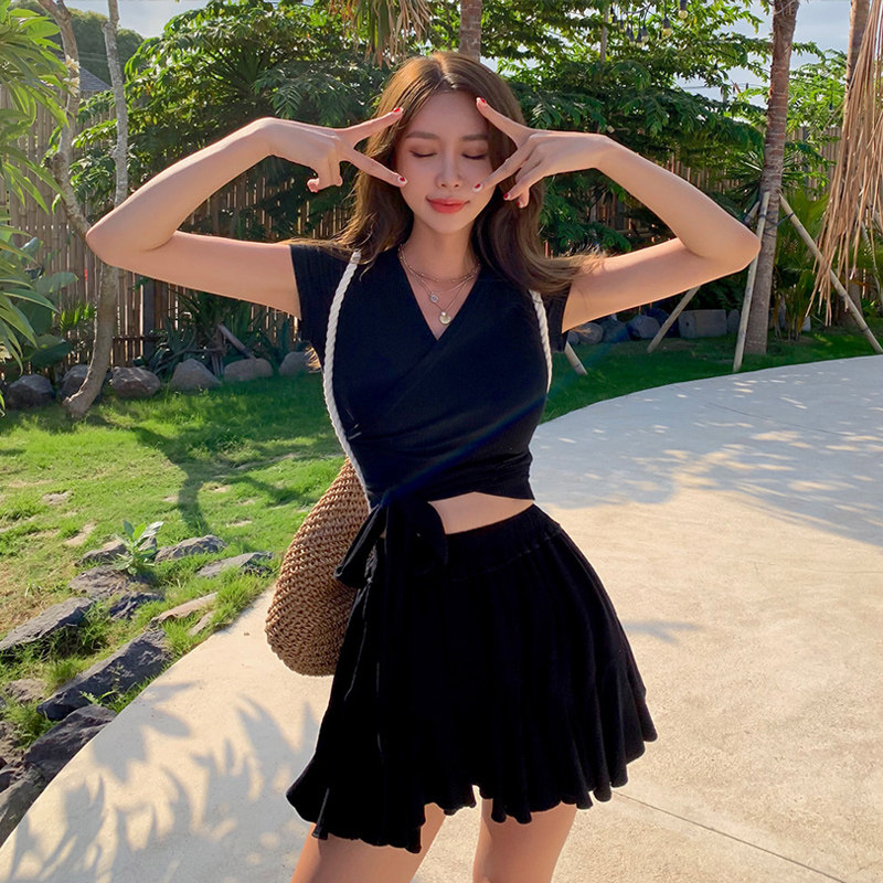 罩衫泳衣女夏小胸温泉保守分体裙式仙气泳装显瘦遮肚子海边游泳衣