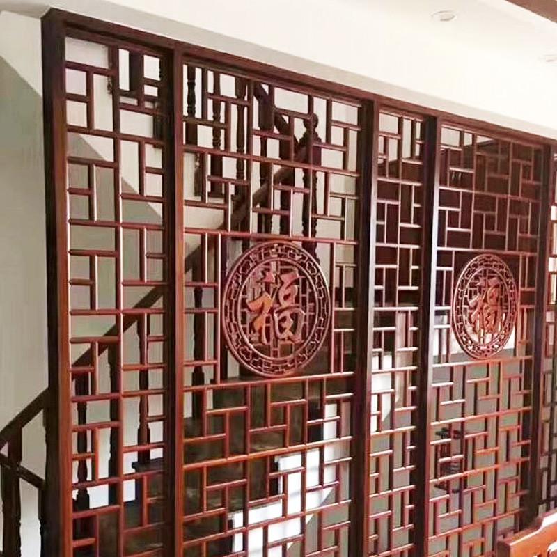 定制做实木新中式仿古花格镂空隔断屏风电视背景墙门窗户客厅吊顶