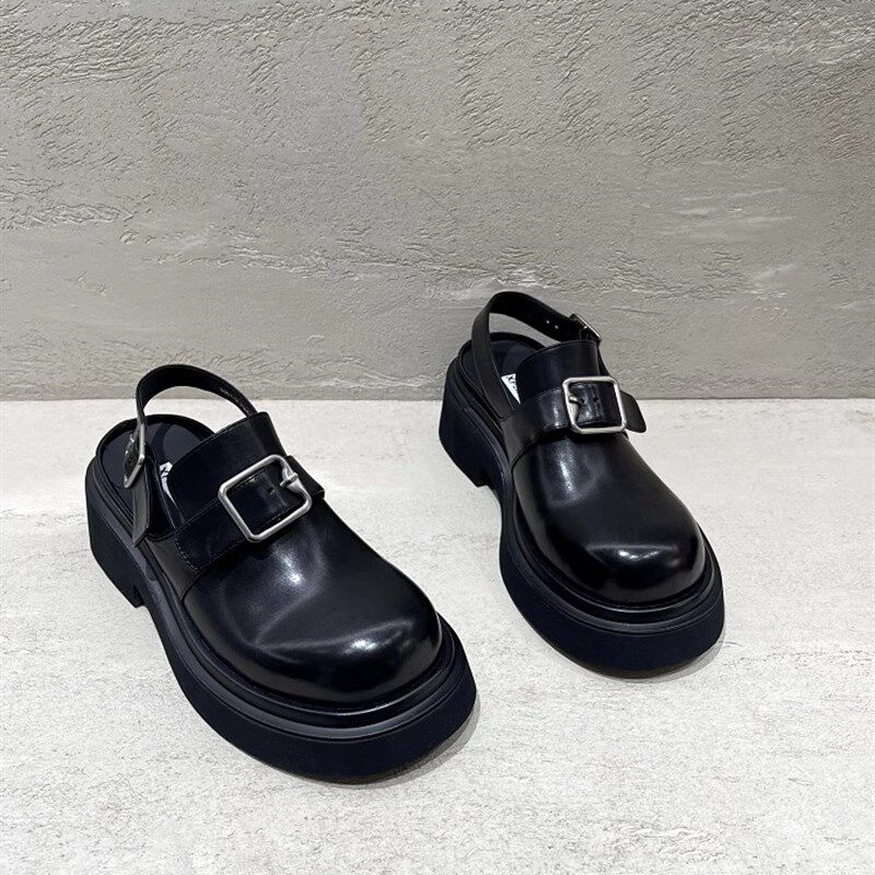25年夏季新款凉l拖鞋女高跟厚底松糕鞋皮带扣包头凉鞋女软底增高