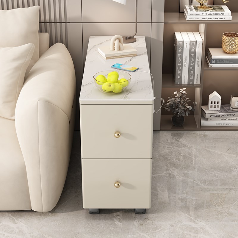 实木边柜岩板奶油风边几沙发柜角几角柜客厅储物网红充电移动暗格