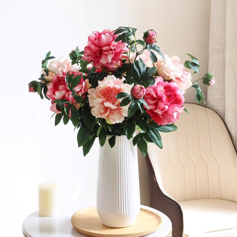 牡丹花彷真花假花摆设客厅装饰摆件花H束餐桌花艺装饰花插花绢花